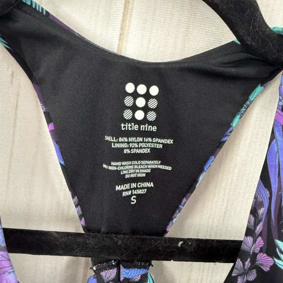 Title Nine Women’s Small Purple Black Blue Floral One Piece Swim Pool Ocean Beac - Picture 2 of 5